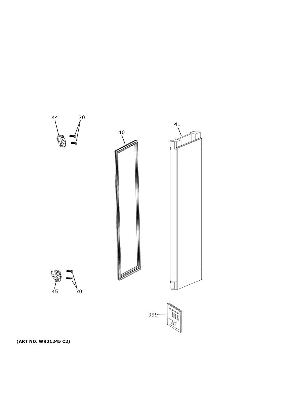 Door Diagram and Parts List for CCR06DM2PBS5  General Electric Wine and Beverage Cooler