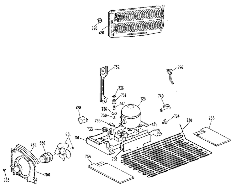 Unit Parts Diagram and Parts List for TBX25RLF  General Electric Refrigerator