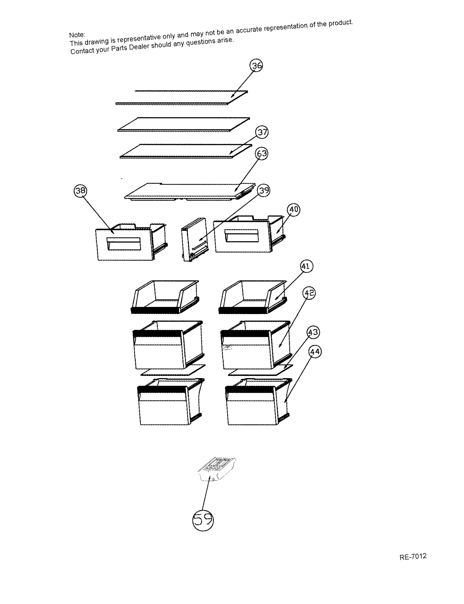 SHELVES Diagram and Parts List for HRQ16N3BGS  General Electric Refrigerator