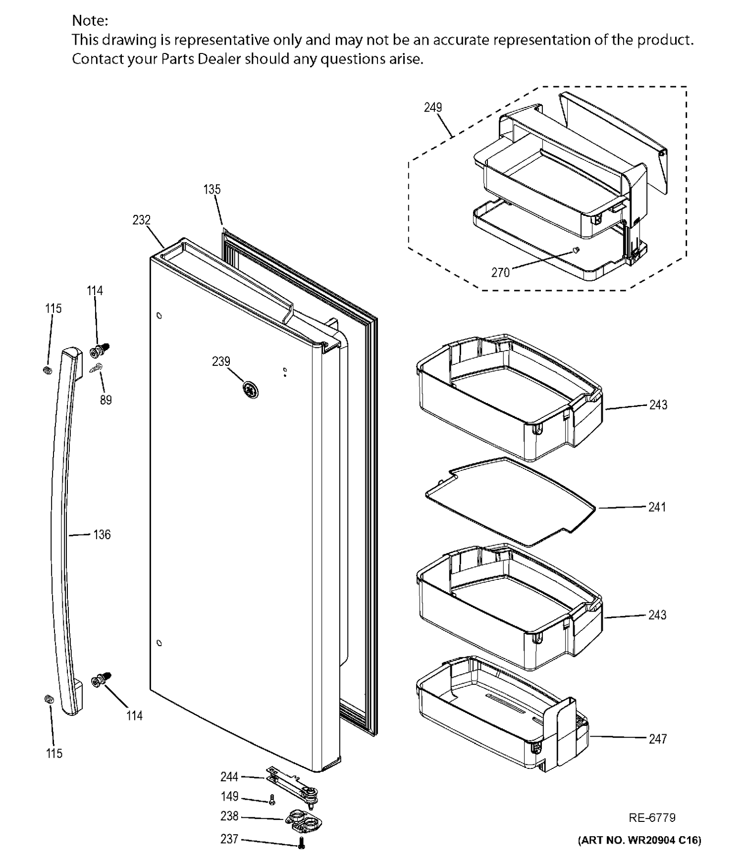FF DOOR RH Diagram and Parts List for PYE22PMKBES  General Electric Refrigerator