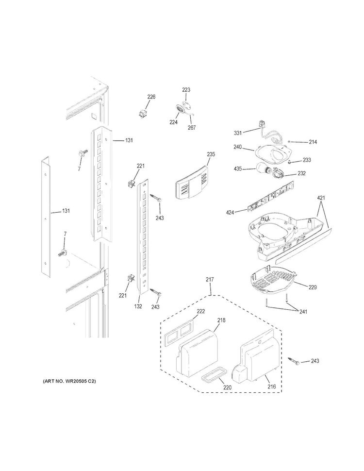 Fresh Food Section Diagram and Parts List for GDE23GGHBRBB  General Electric Refrigerator
