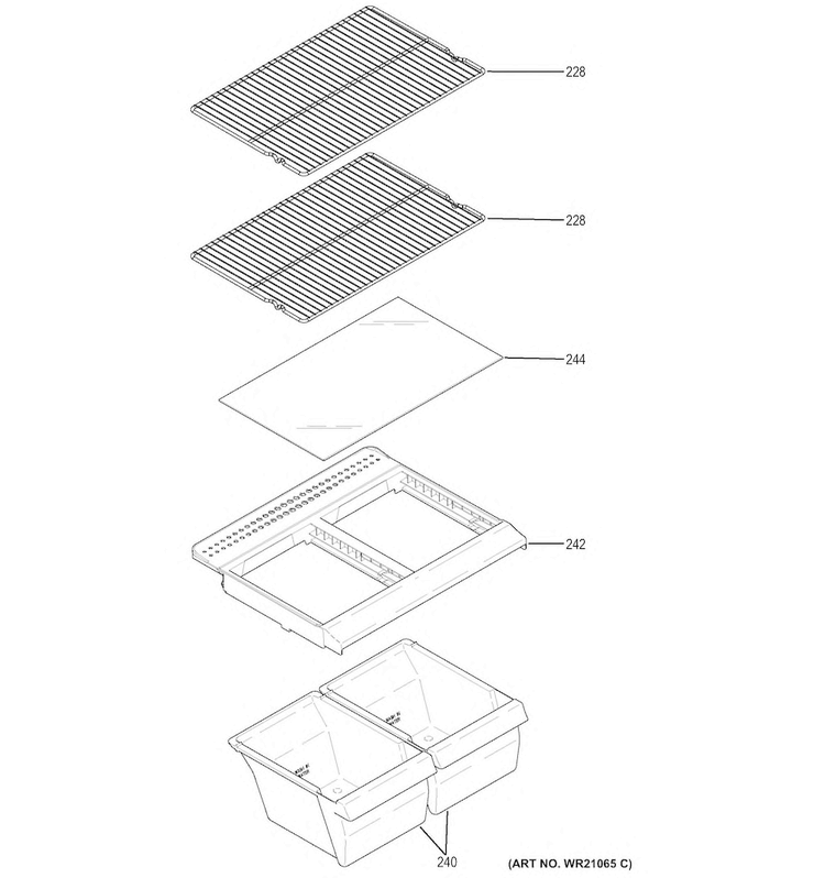 Fresh Food Shelves Diagram and Parts List for GIE18CTHDRWW  General Electric Refrigerator
