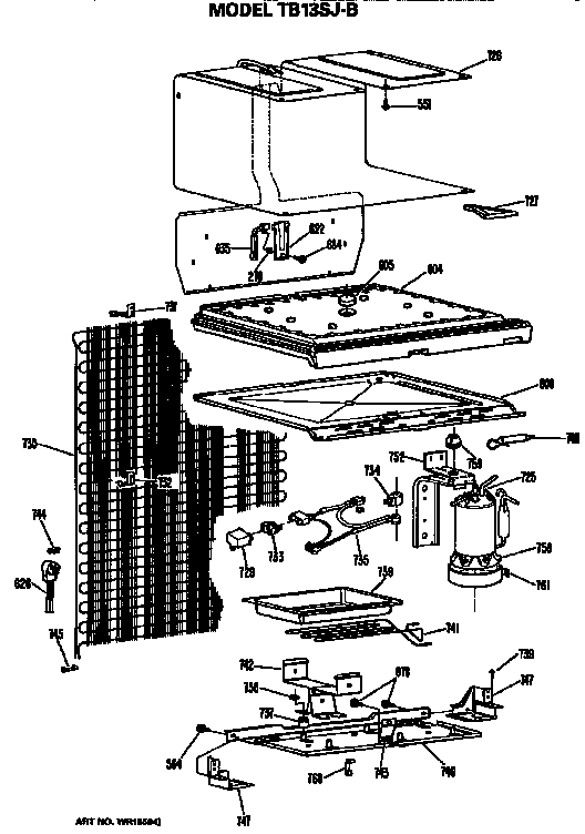 Unit Parts Diagram and Parts List for TB13SJBR  General Electric Refrigerator