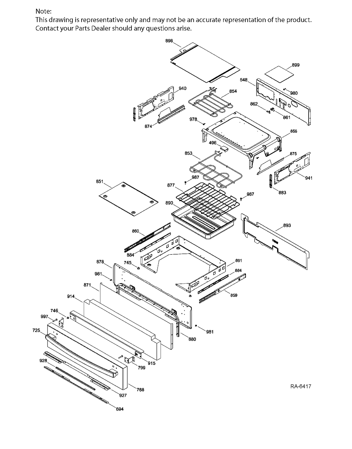 DRAWER PARTS Diagram and Parts List for PCS940SF4SS  General Electric Range