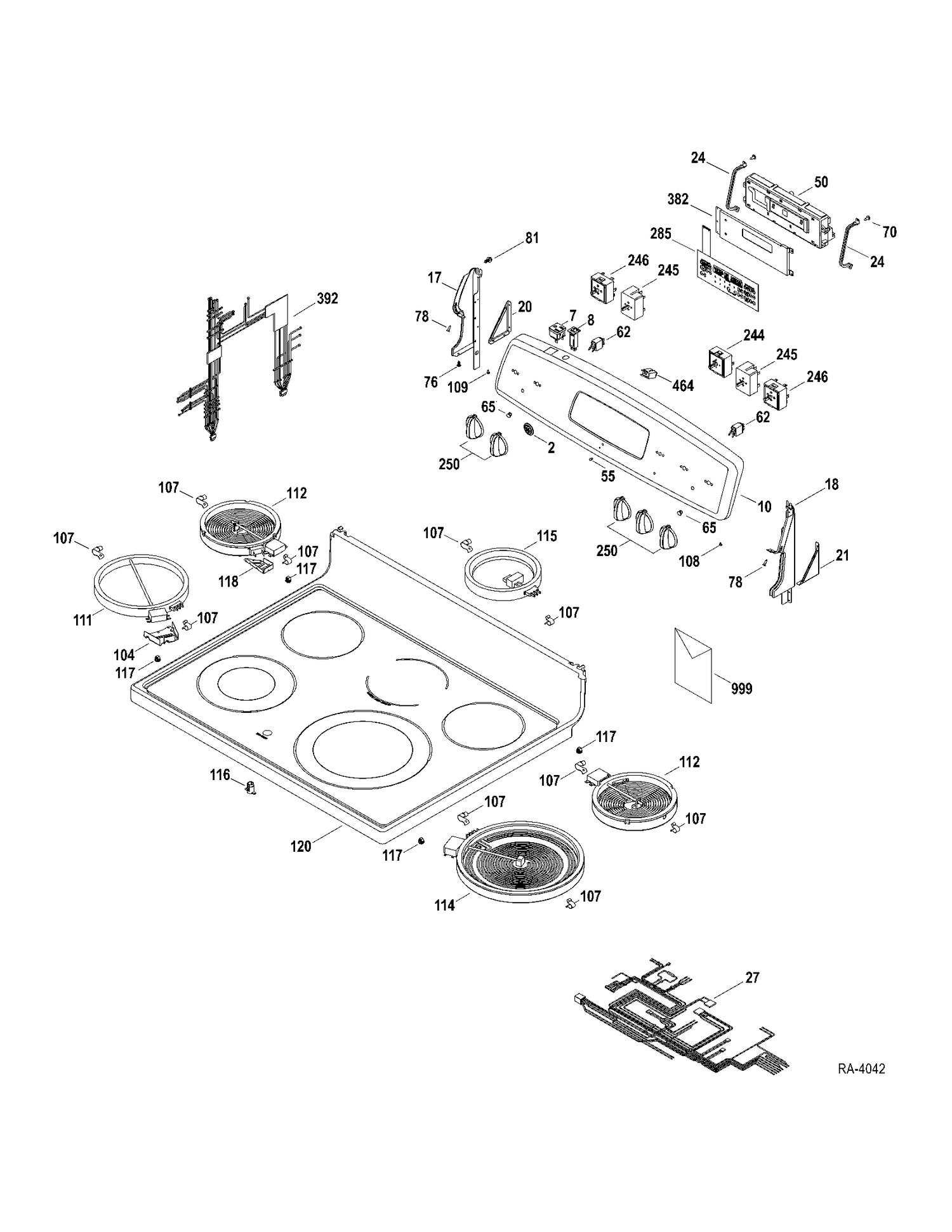 CONTROLS-COOKTOP Diagram and Parts List for JCBP77DP1BB  General Electric Range