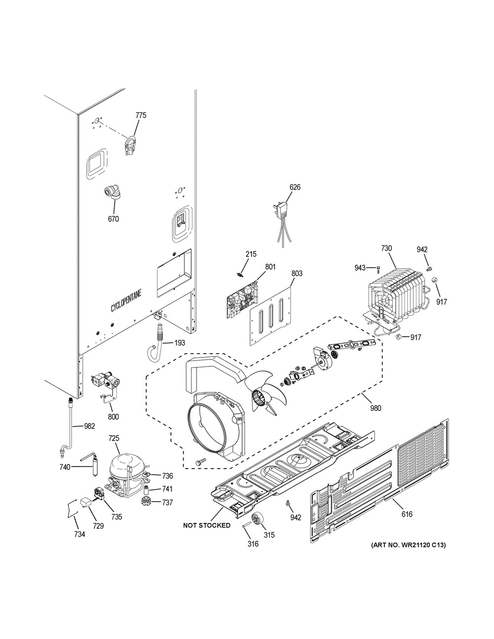 Machine Compartment Diagram and Parts List for GFE26JEMAFDS  General Electric Refrigerator