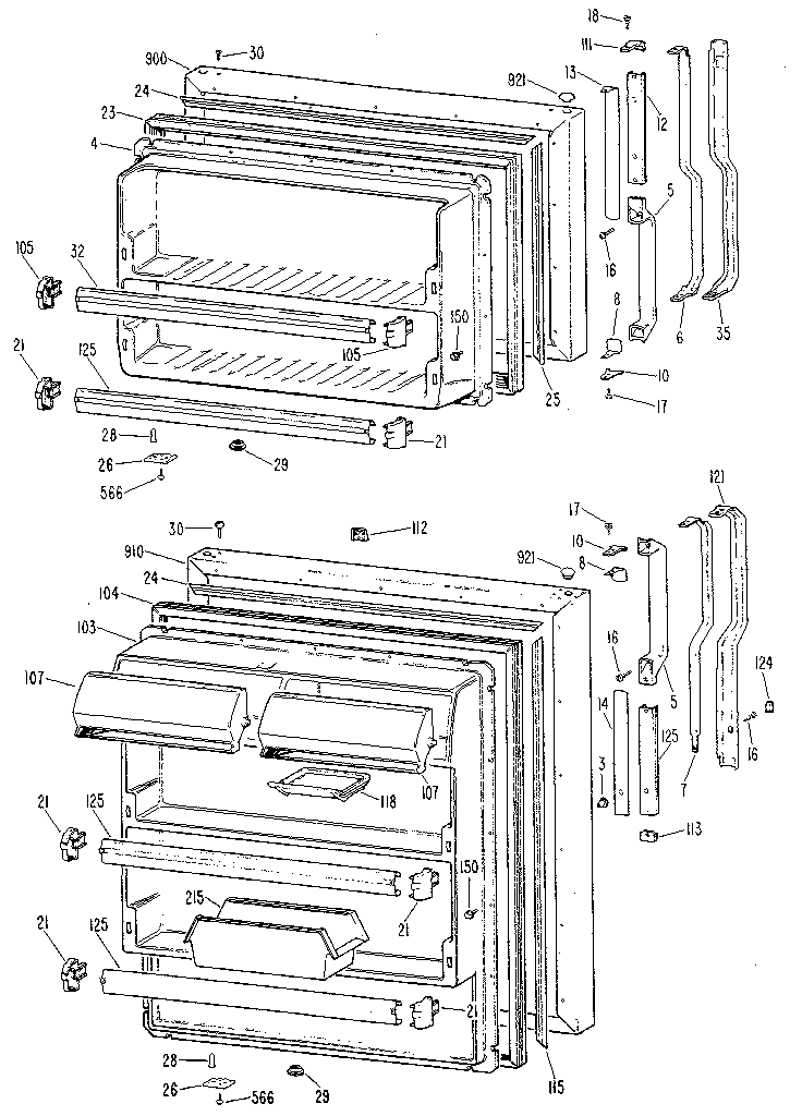 Doors Diagram and Parts List for TBX21KKGR  General Electric Refrigerator