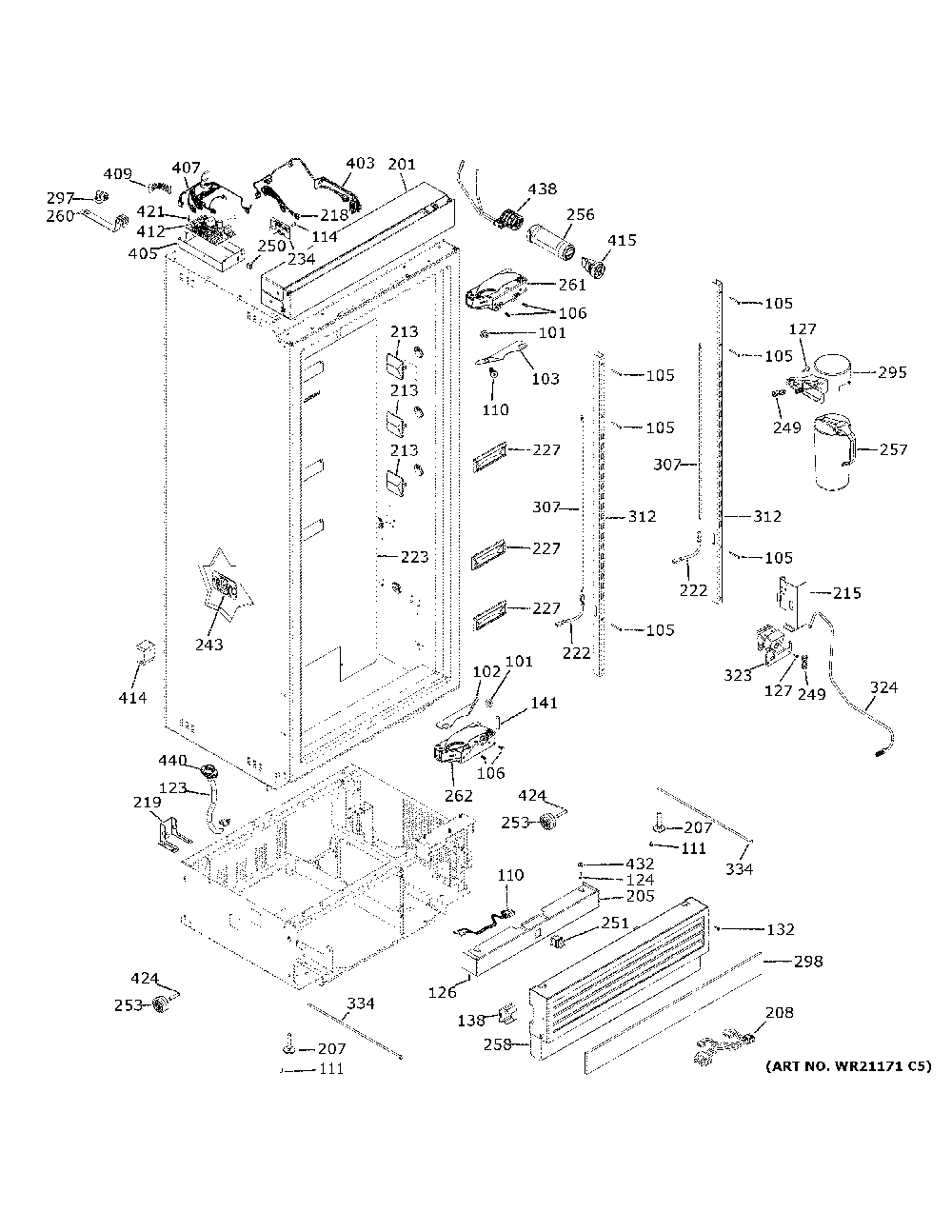 Case Parts Diagram and Parts List for ZIR301NPPBII  General Electric Refrigerator