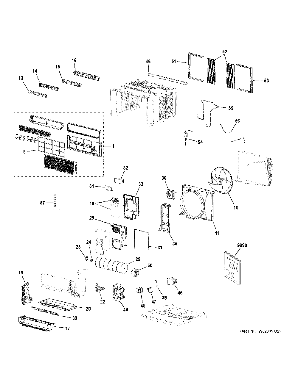 Room Air Conditioner Diagram and Parts List for AHTR10ACH1  General Electric Air Conditioner