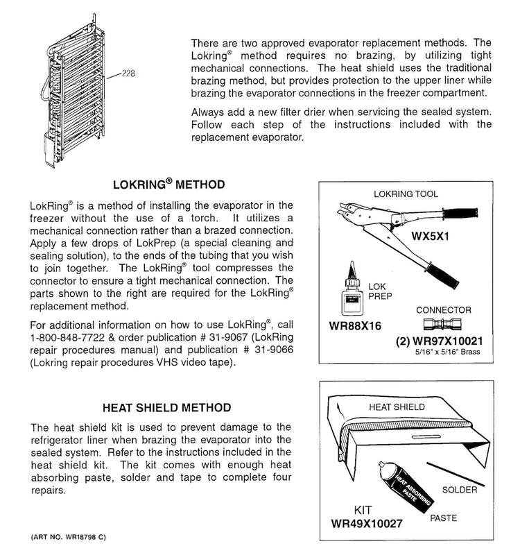 Evaporator Instructions Diagram and Parts List for GSE23GSEFCSS  General Electric Refrigerator