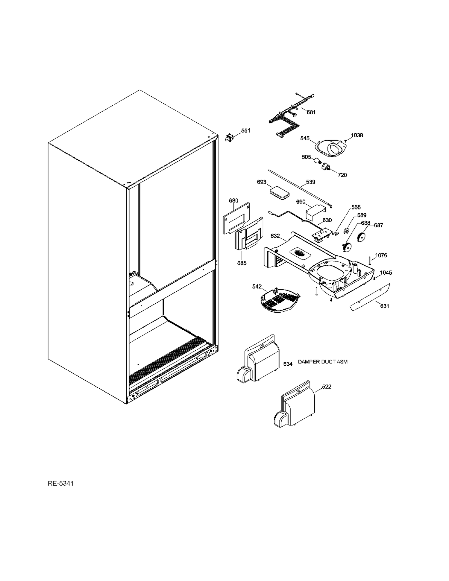 FF SECTION Diagram and Parts List for GBRS0GAXFRBS  General Electric Refrigerator