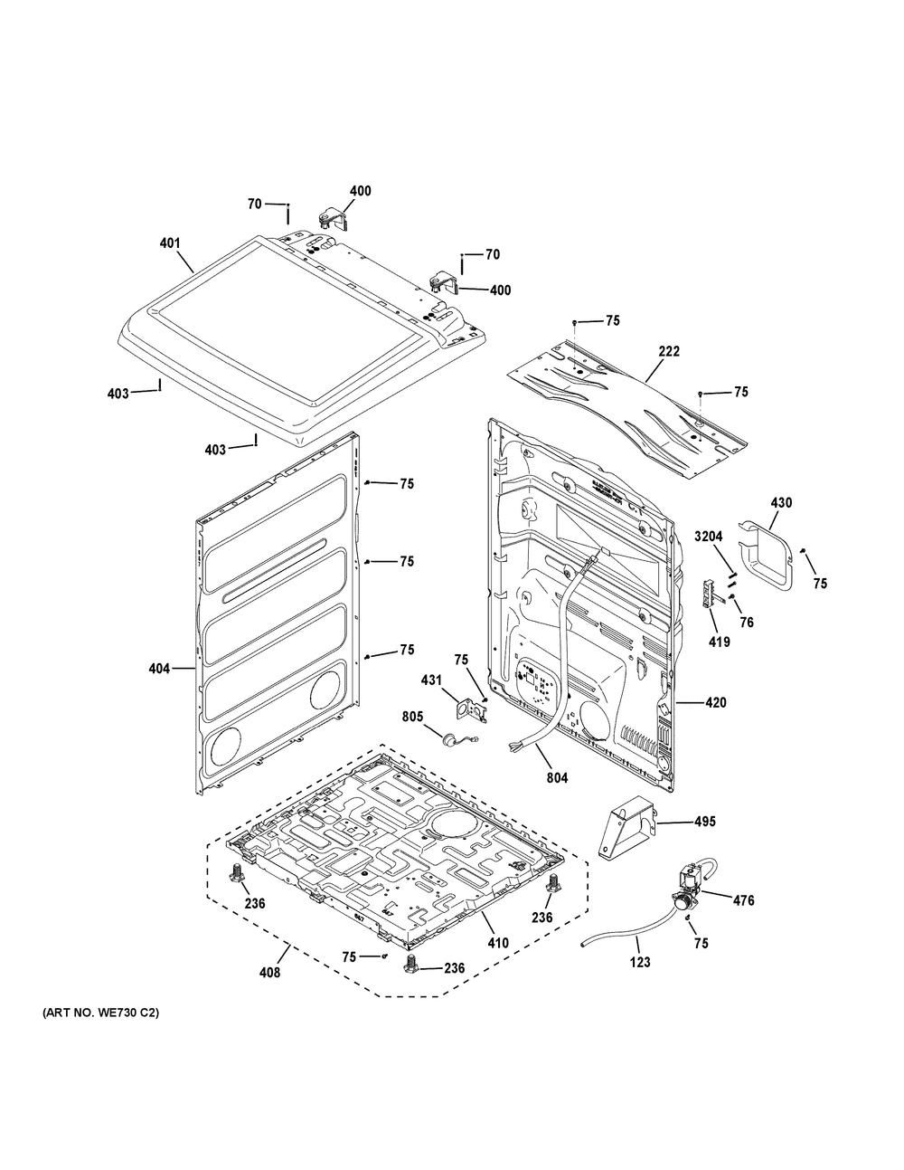 Cabinet And Top Panel Diagram and Parts List for PTD90EBPT2DG  General Electric Dryer