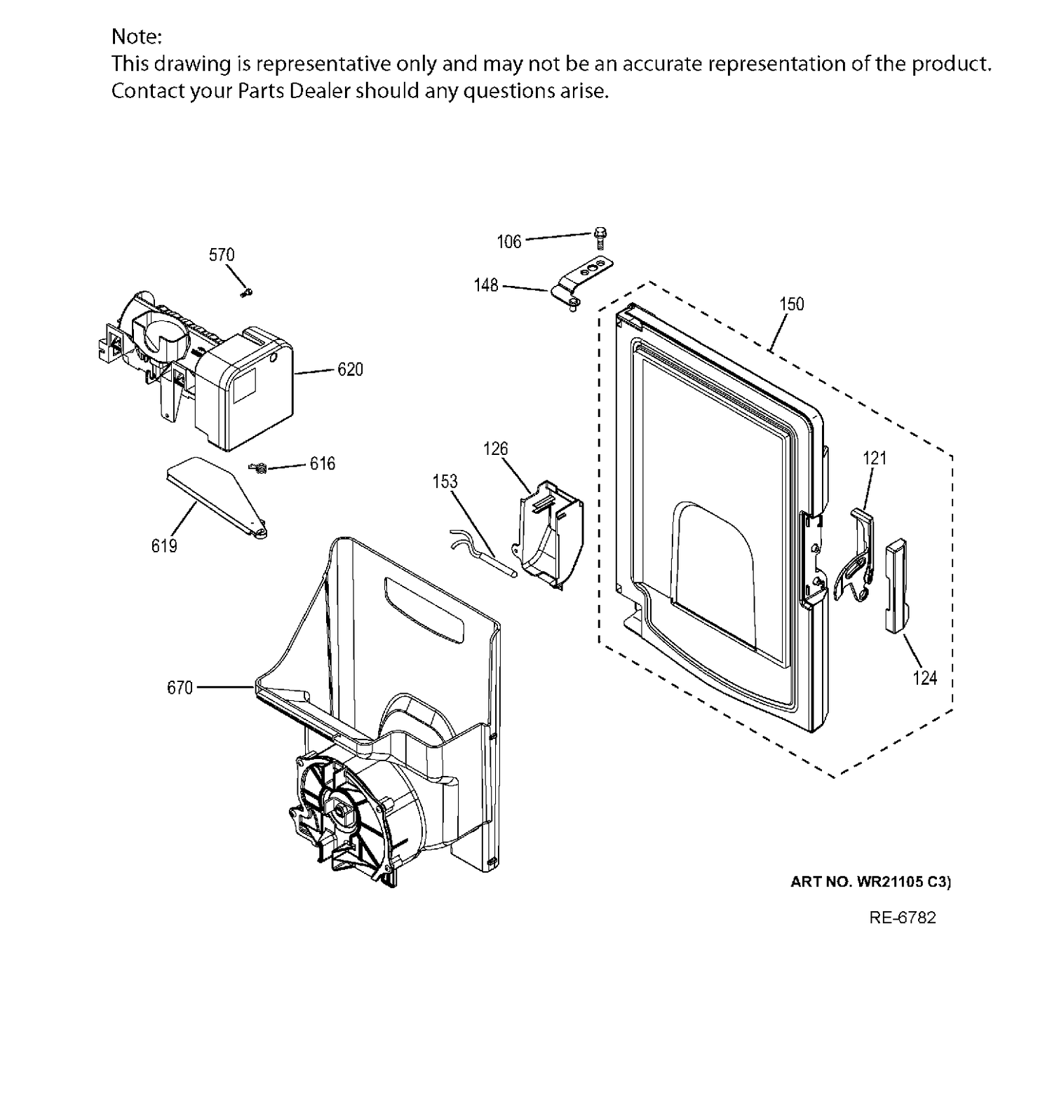 ICE MAKER & DISPENSER Diagram and Parts List for PYE22PMKBES  General Electric Refrigerator