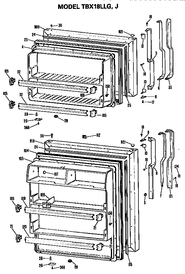 Doors Diagram and Parts List for TBX18LLGRAD  General Electric Refrigerator