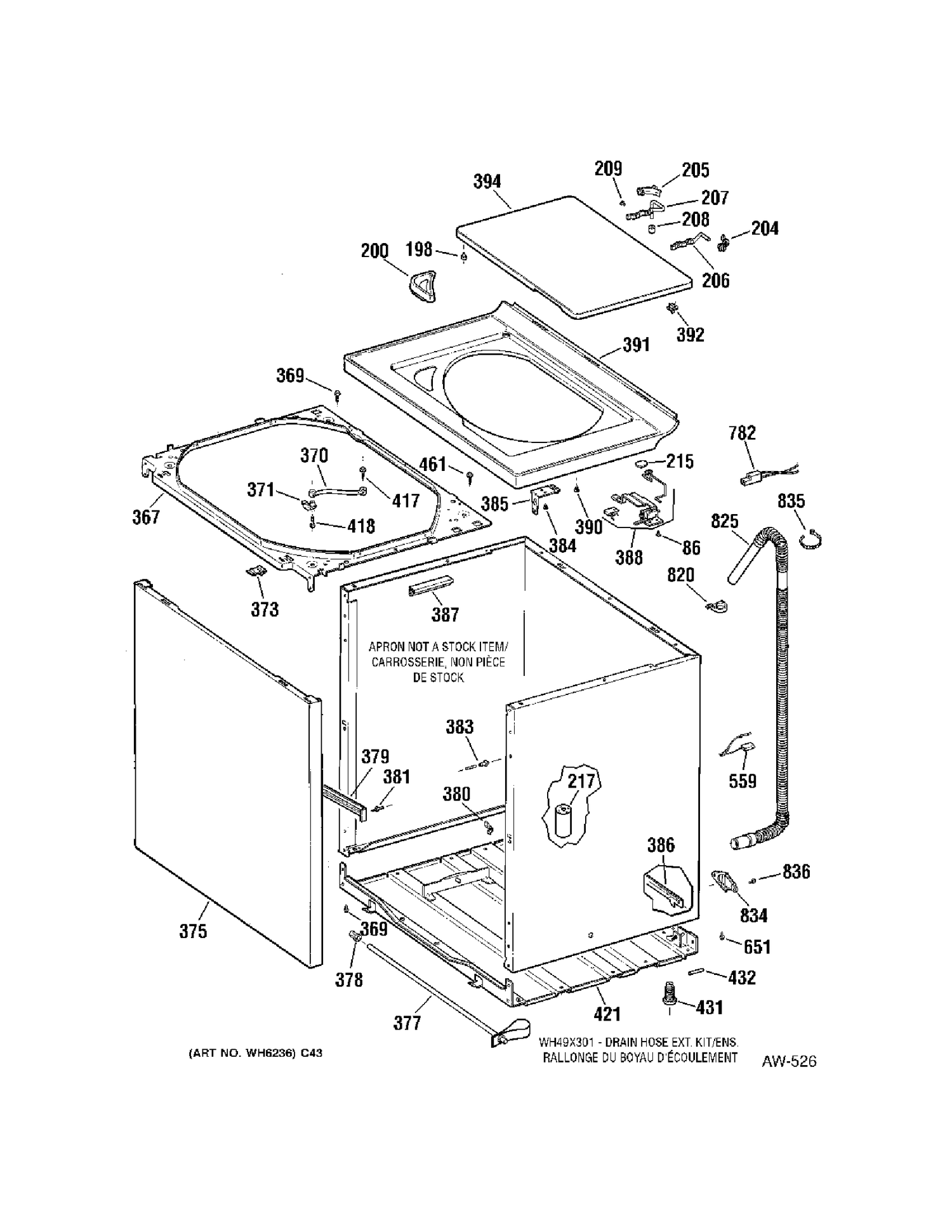 CABINET Diagram and Parts List for 56231B3WW  General Electric Washer