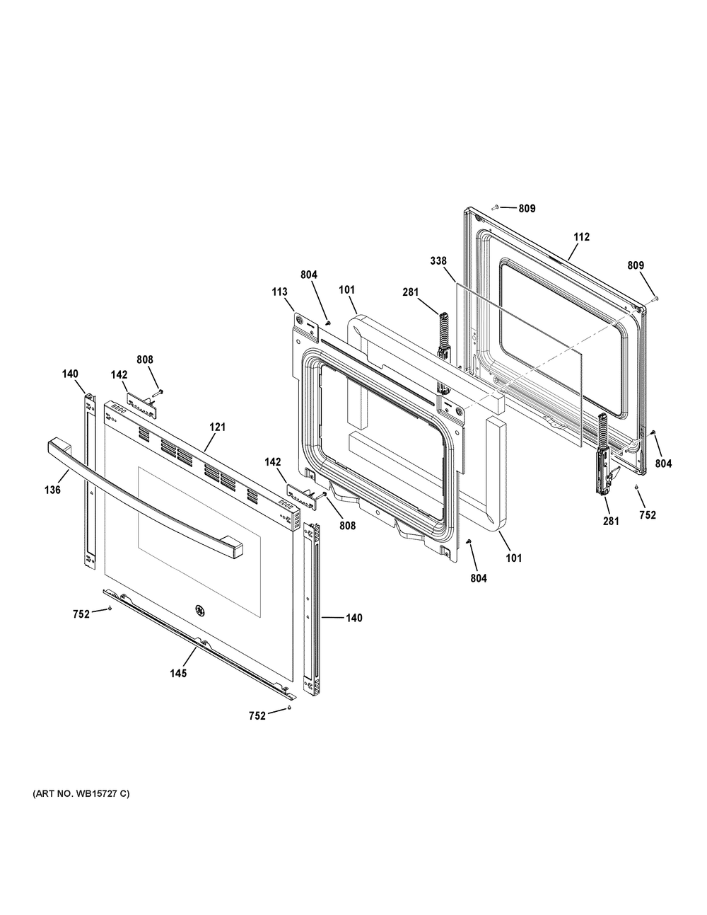 Door Diagram and Parts List for GRF40HSV1SS  General Electric Range