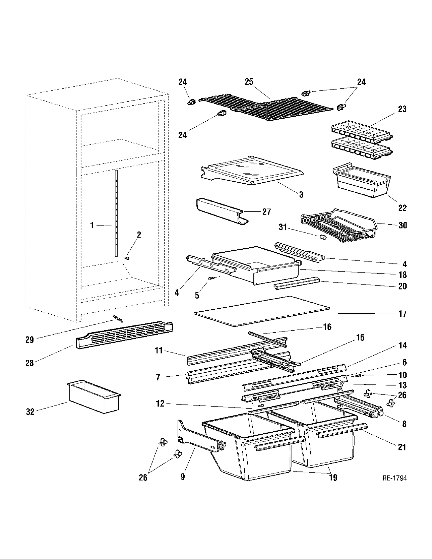 CABINET Diagram and Parts List for LXC18JDBRC-1  General Electric Refrigerator