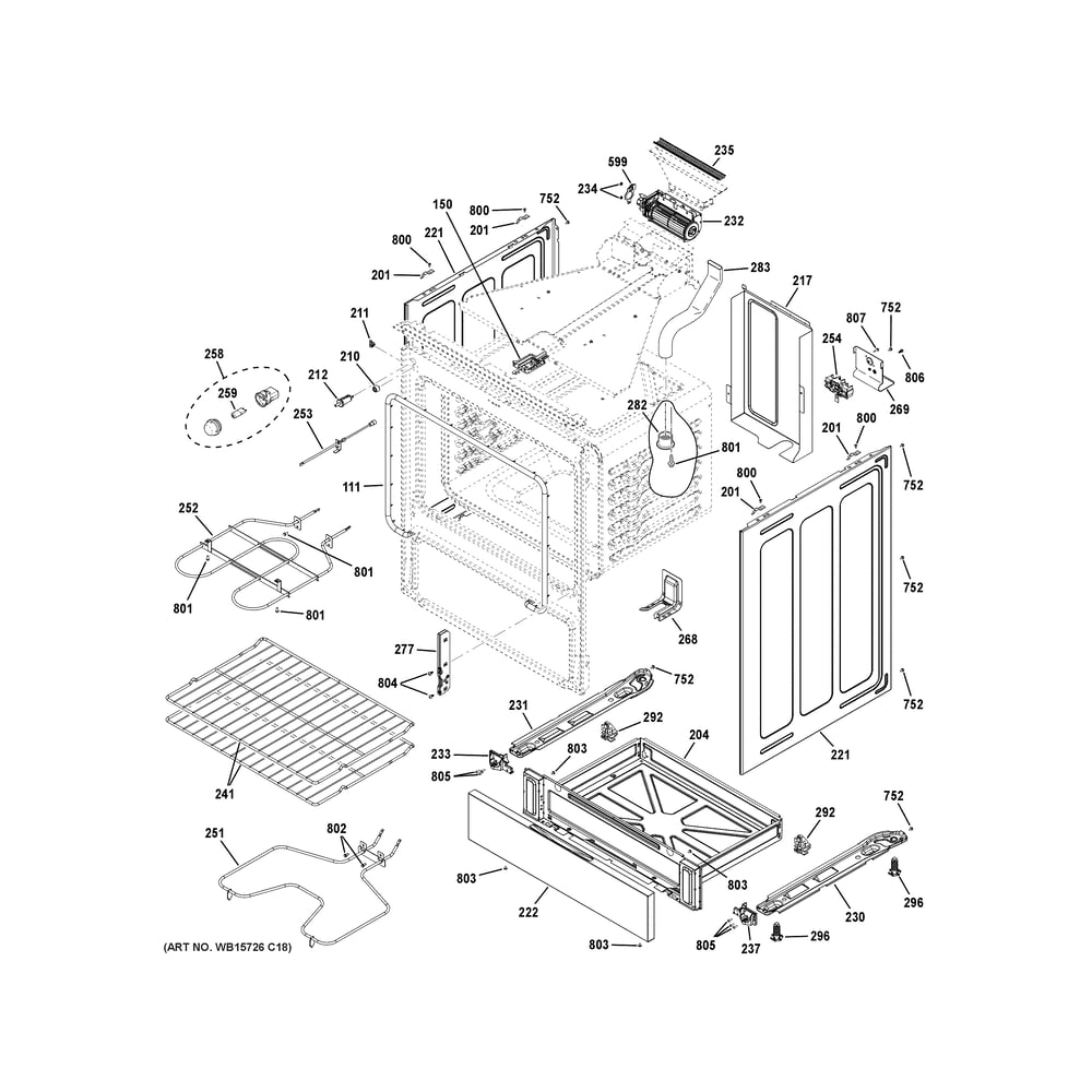 Body Parts Diagram and Parts List for GRS500PV2BB  General Electric Range