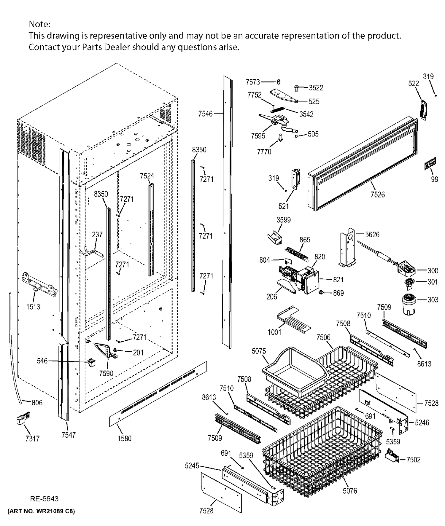 FREEZER SECTION TRIM AND COMPONENTS Diagram and Parts List for ZIC360NXDLH  General Electric Refrigerator