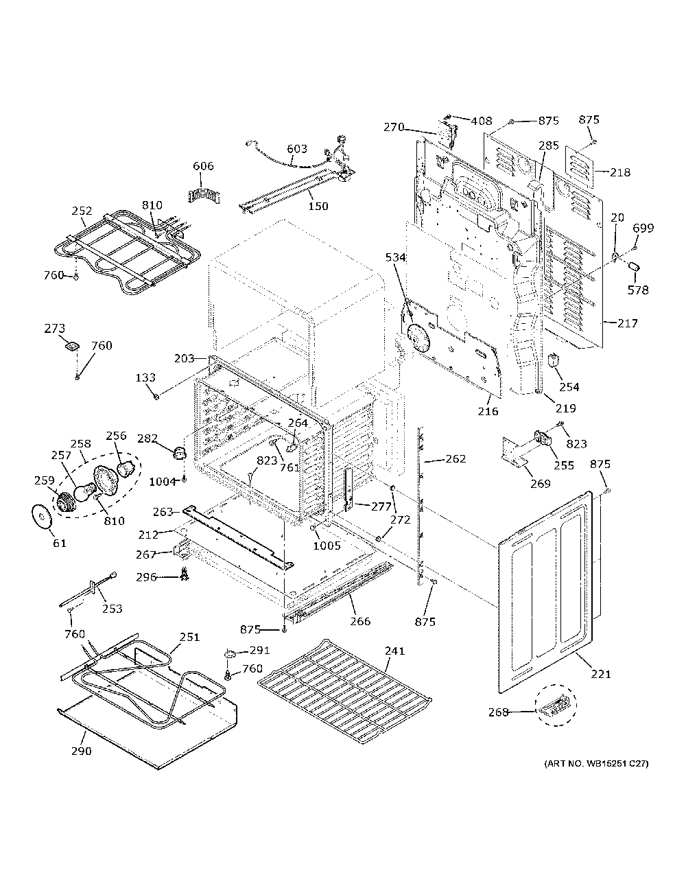 Lower Oven Diagram and Parts List for PB965BP2TS  General Electric Range