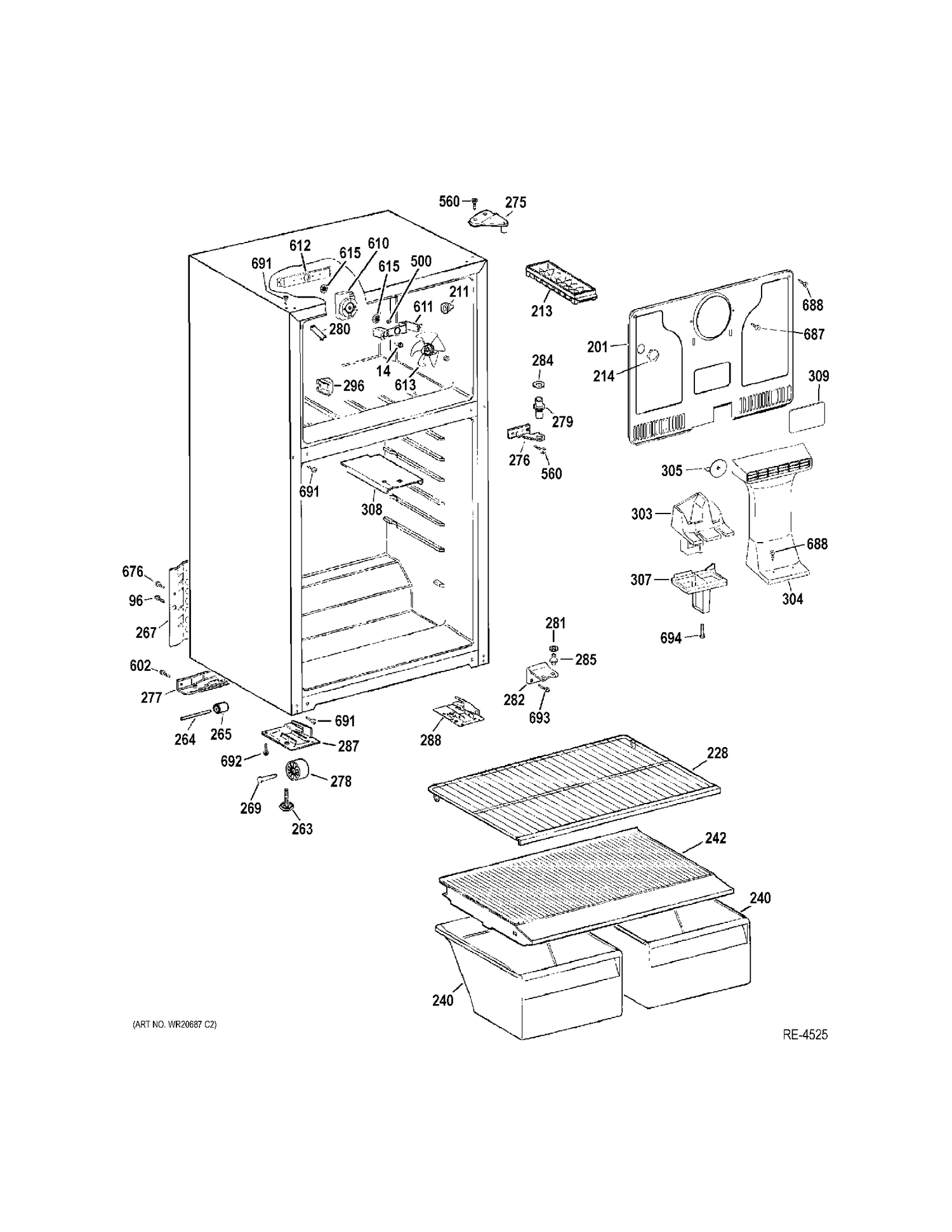 CABINET Diagram and Parts List for MTH17BBTZRWW  General Electric Refrigerator