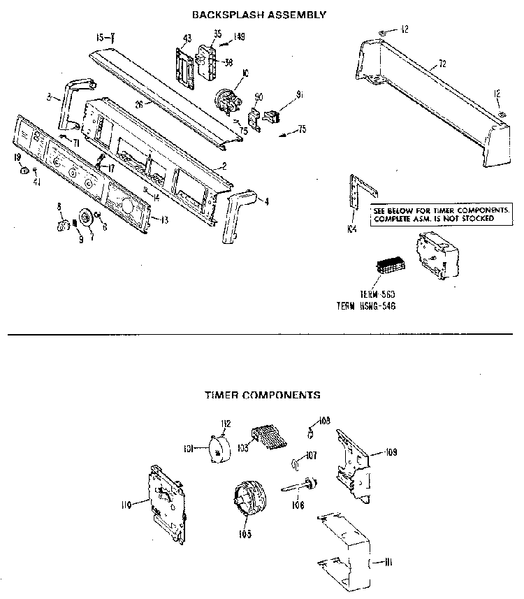 Backsplash And Timer Assembly Diagram and Parts List for WW8318LAL  General Electric Washer