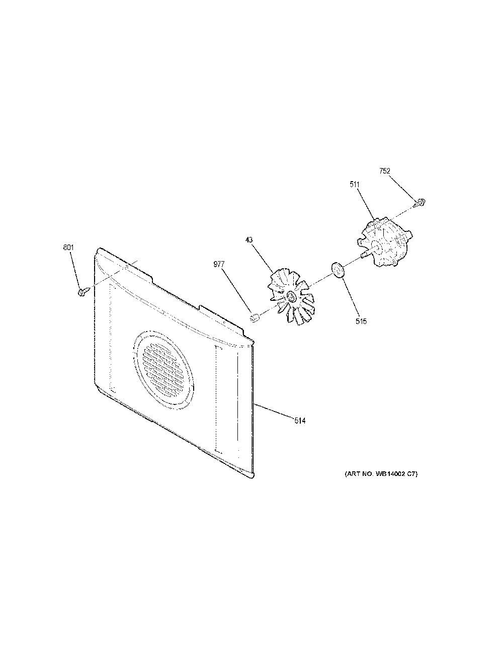 Convection fan Diagram and Parts List for PB960SJ9SS  General Electric Range