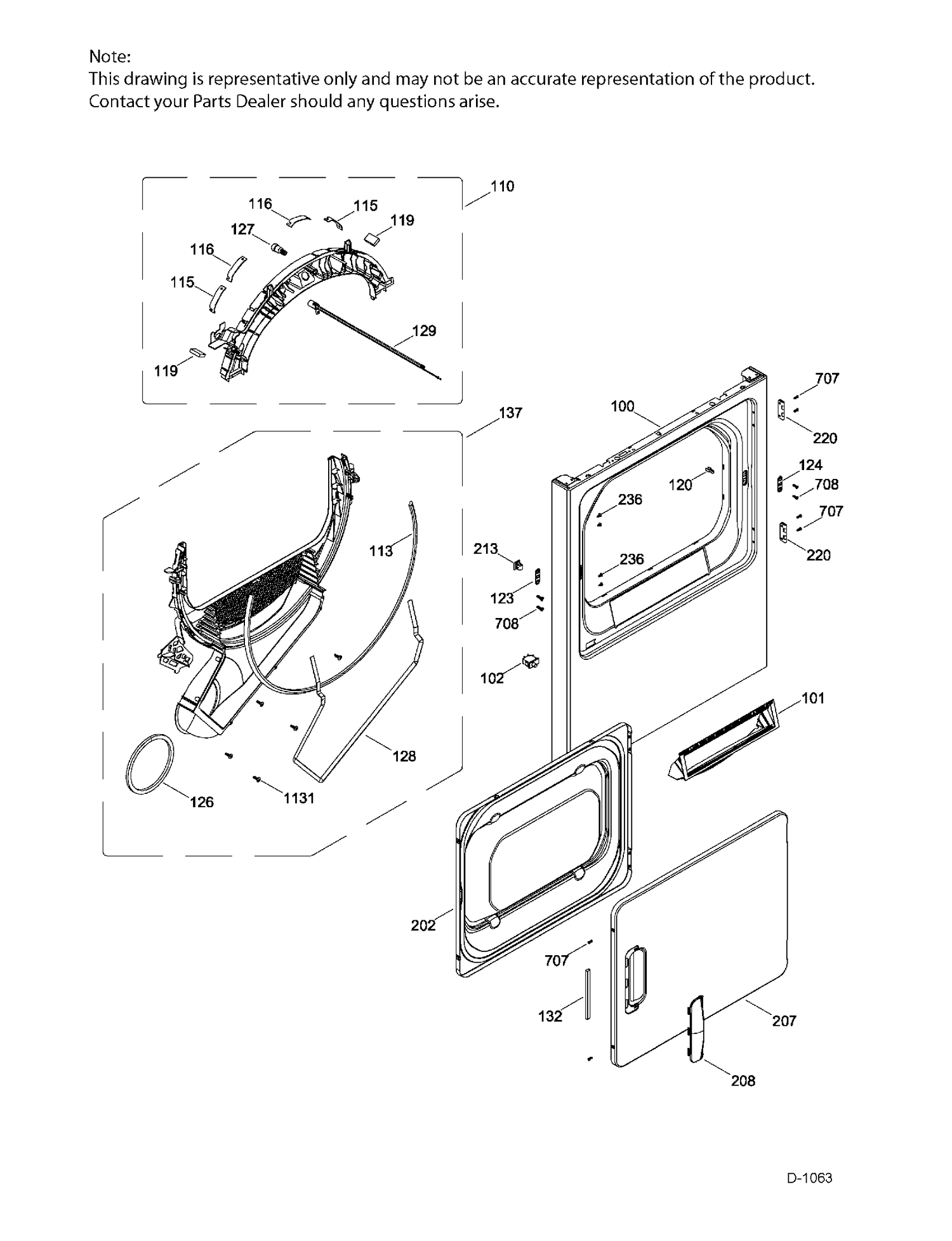 FRONT PANEL/ DOOR Diagram and Parts List for GTMX180ED4WW  General Electric Dryer