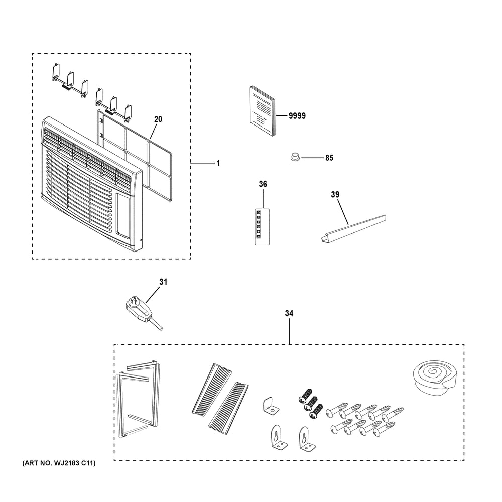 Room Air Conditioner Diagram and Parts List for AWCS06BWA1  General Electric Air Conditioner