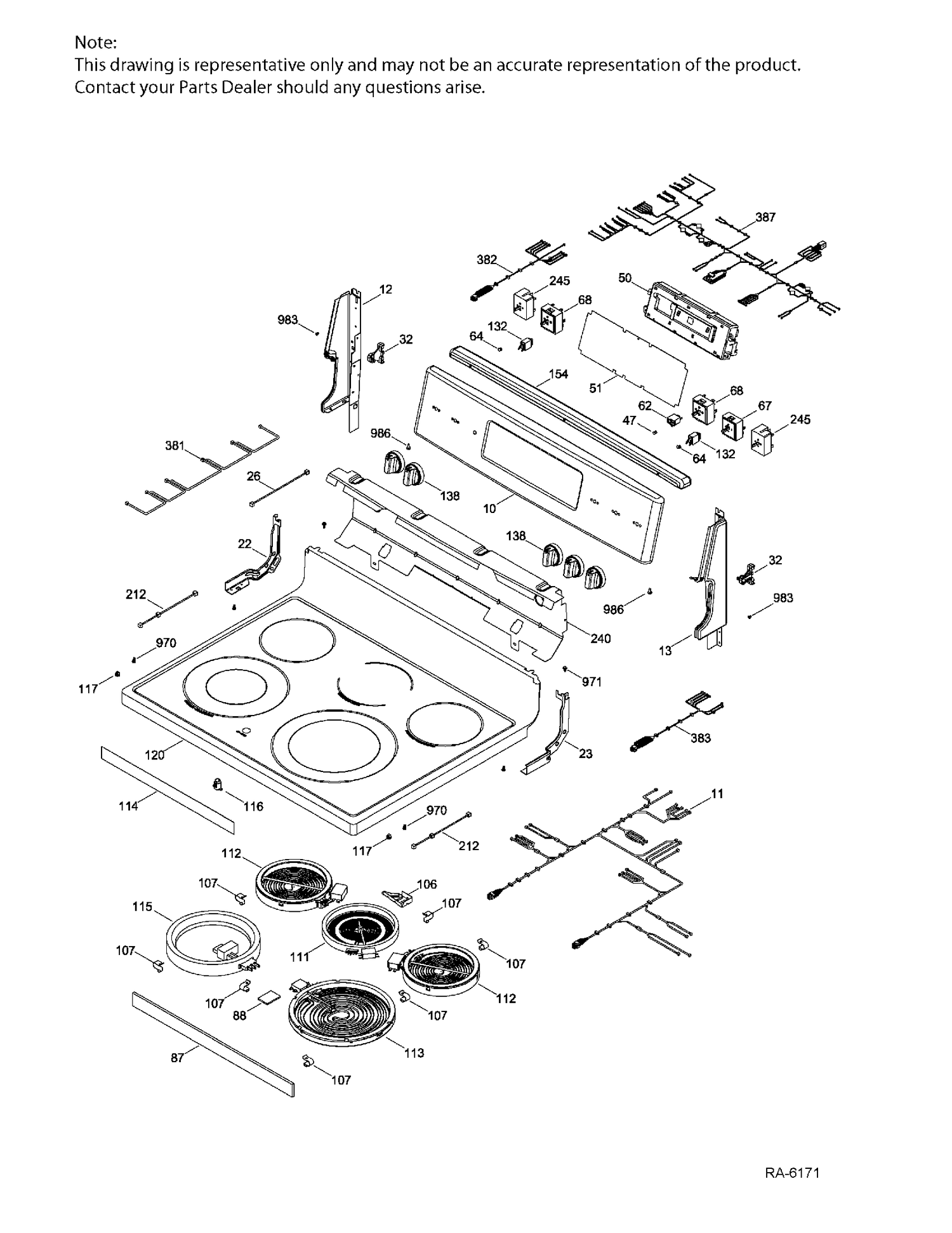 CONTROL PANEL & COOKTOP Diagram and Parts List for JCB860SK1SS  General Electric Range