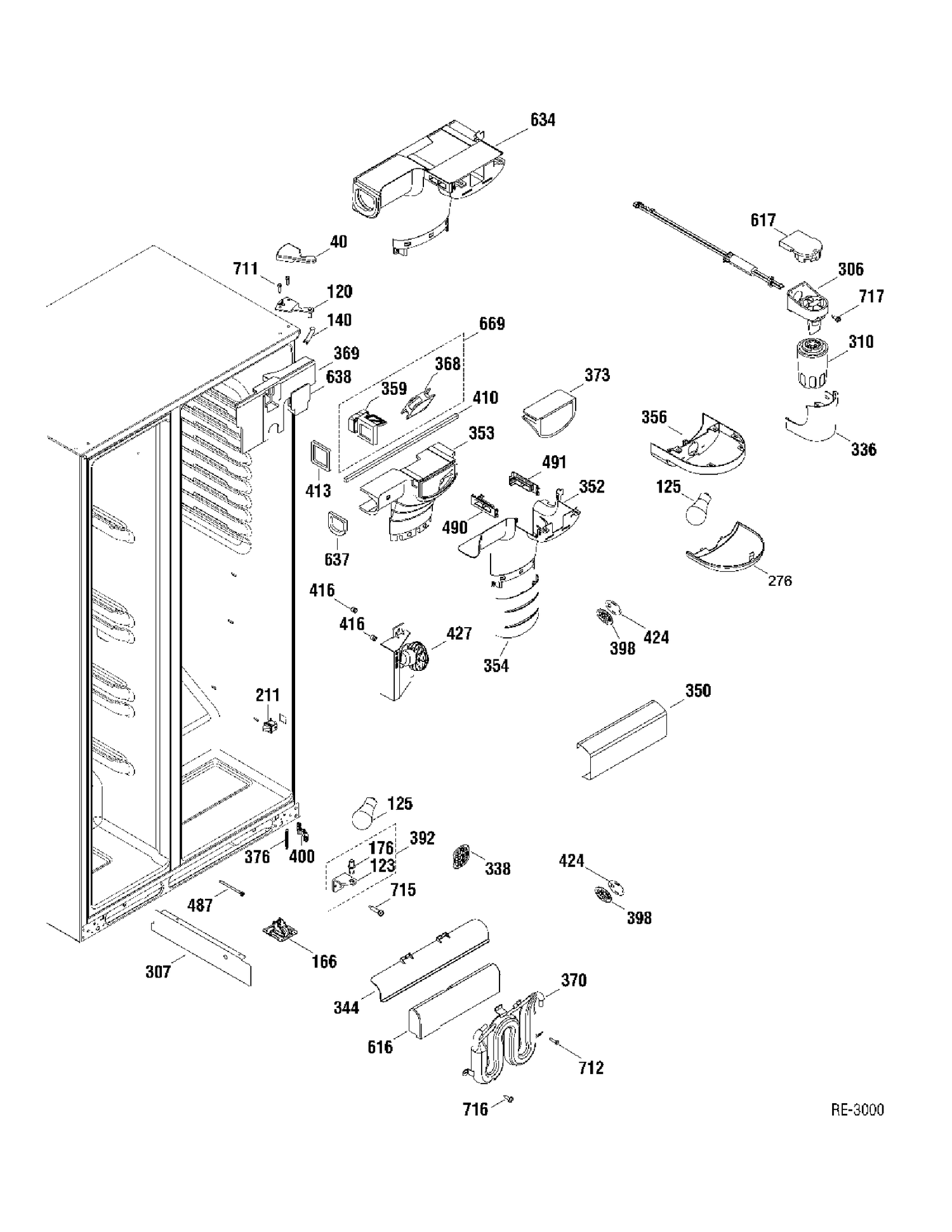 FF SECTION Diagram and Parts List for GSR23VSWASS  General Electric Refrigerator