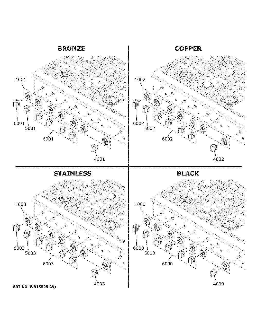Cafe Customization Diagram and Parts List for CGU486P3T1D1  General Electric Cooktop