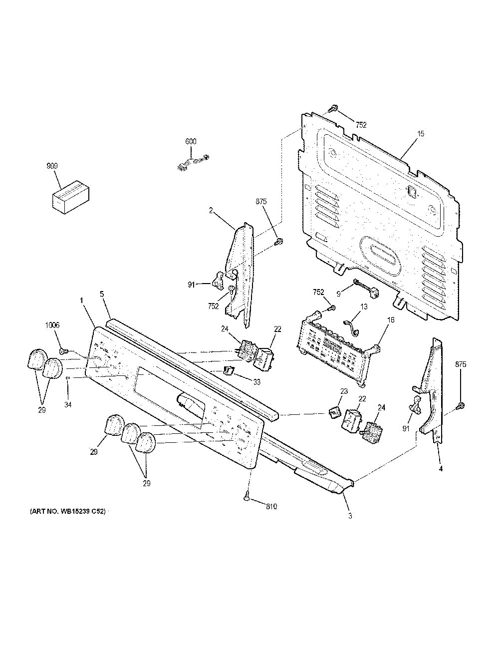 Control panel Diagram and Parts List for JB750BJ7TS  General Electric Range