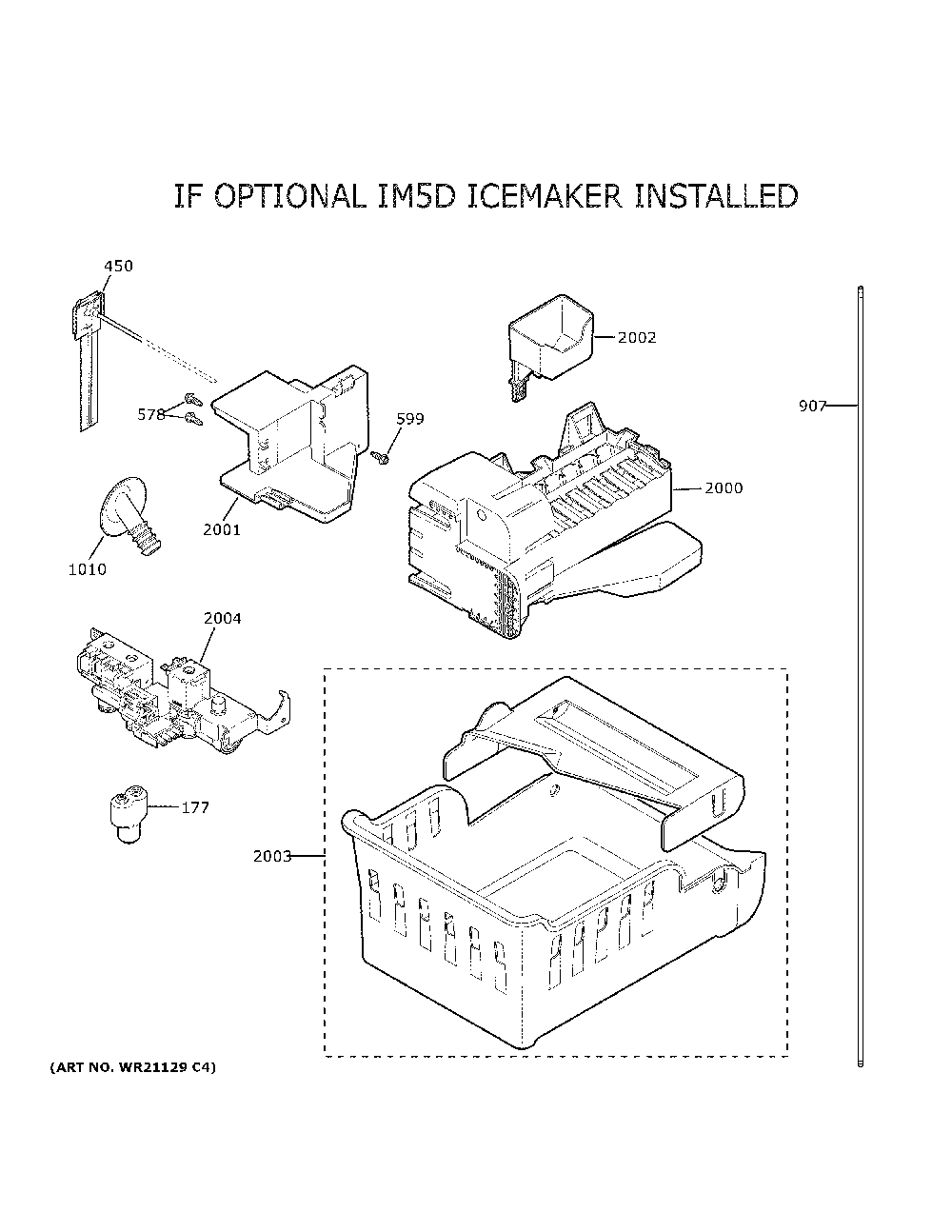 Optional Accessories Diagram and Parts List for GFD28GELLDS  General Electric Refrigerator