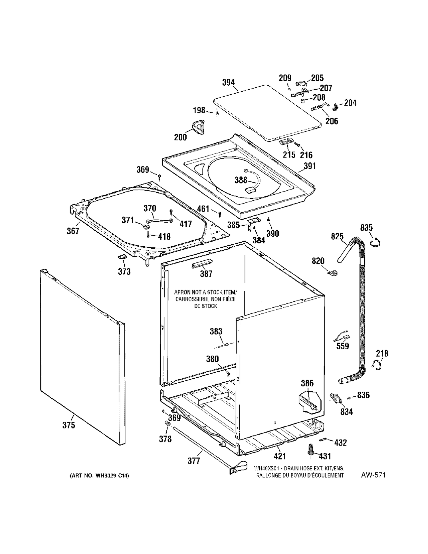 CABINET Diagram and Parts List for GHDRE526F0WW  General Electric Washer