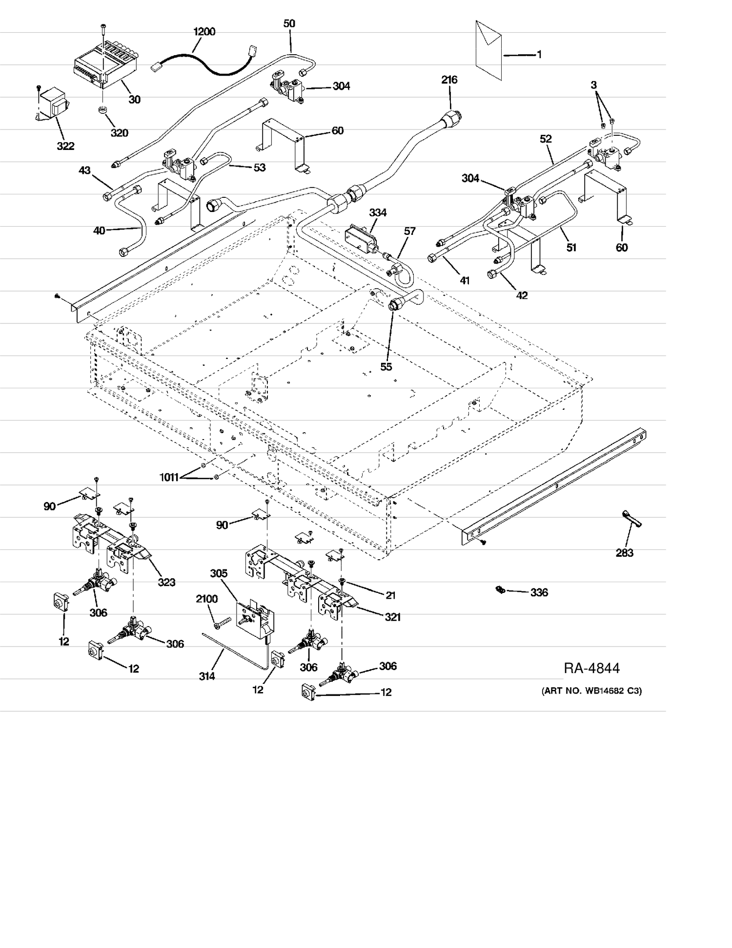 GAS & BURNER PARTS Diagram and Parts List for ZDP364NDP7SS  General Electric Range