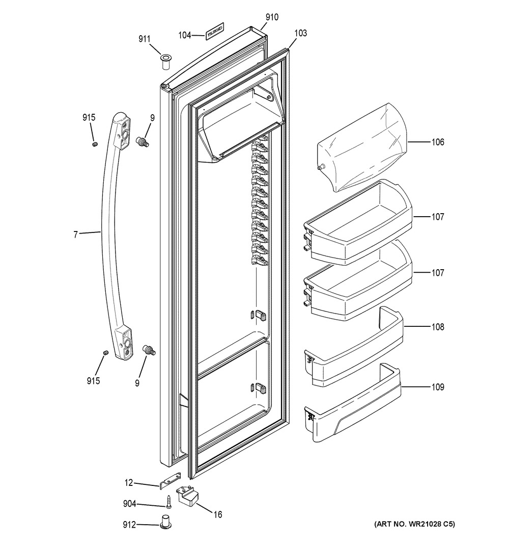 Fresh Food Door Diagram and Parts List for XSS25GGHLCBB  General Electric Refrigerator