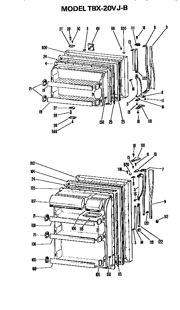 Doors Diagram and Parts List for TBX20VJB  General Electric Refrigerator
