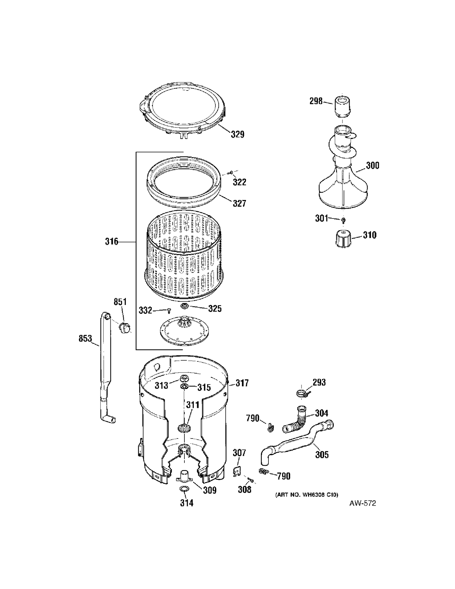 TUB Diagram and Parts List for GHDRE526F0WW  General Electric Washer