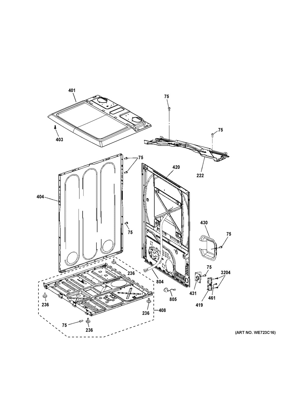 Cabinet And Top Panel Diagram and Parts List for GTD58EBSV0WS  General Electric Dryer