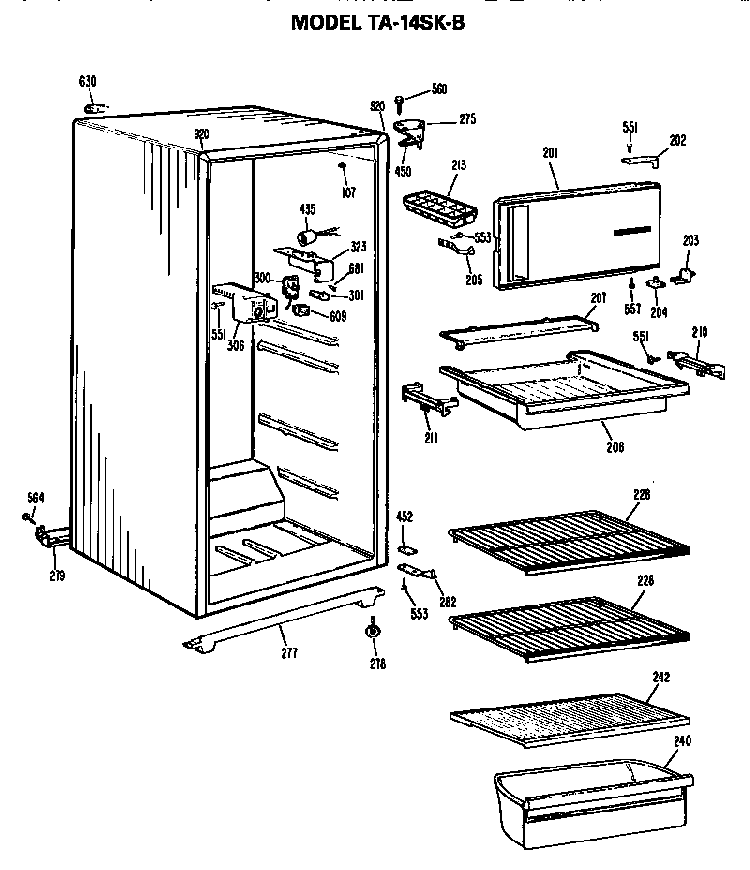 Cabinet Parts Diagram and Parts List for TA14SKB  General Electric Refrigerator