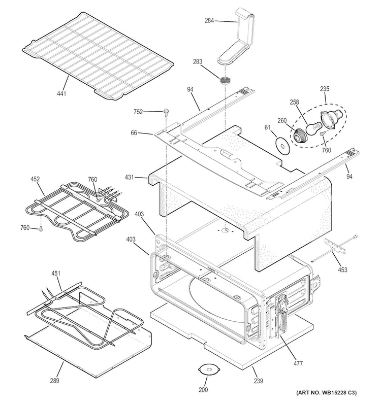 Upper Oven Diagram and Parts List for JB870DF2BB  General Electric Range