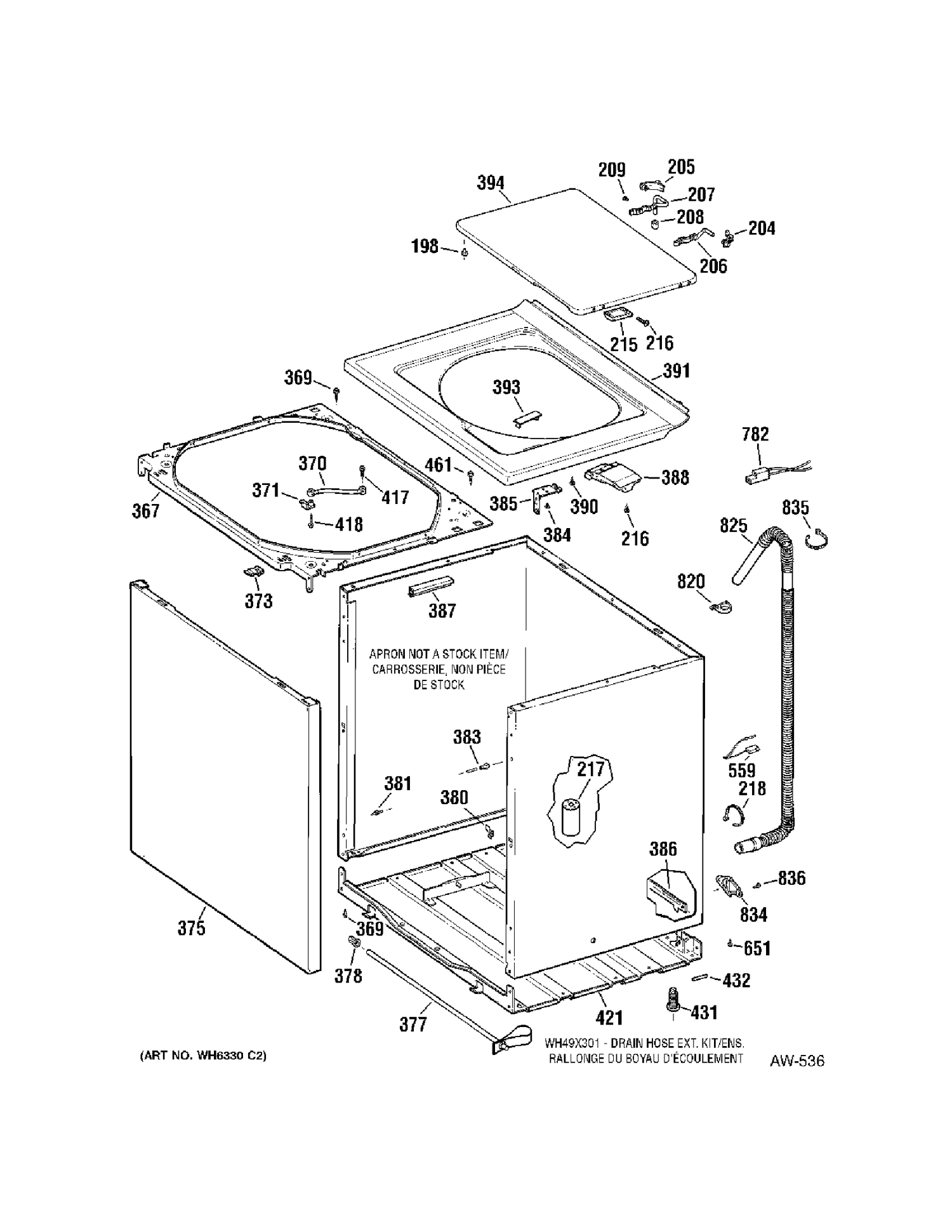 CABINET Diagram and Parts List for 56411D5WW  General Electric Washer