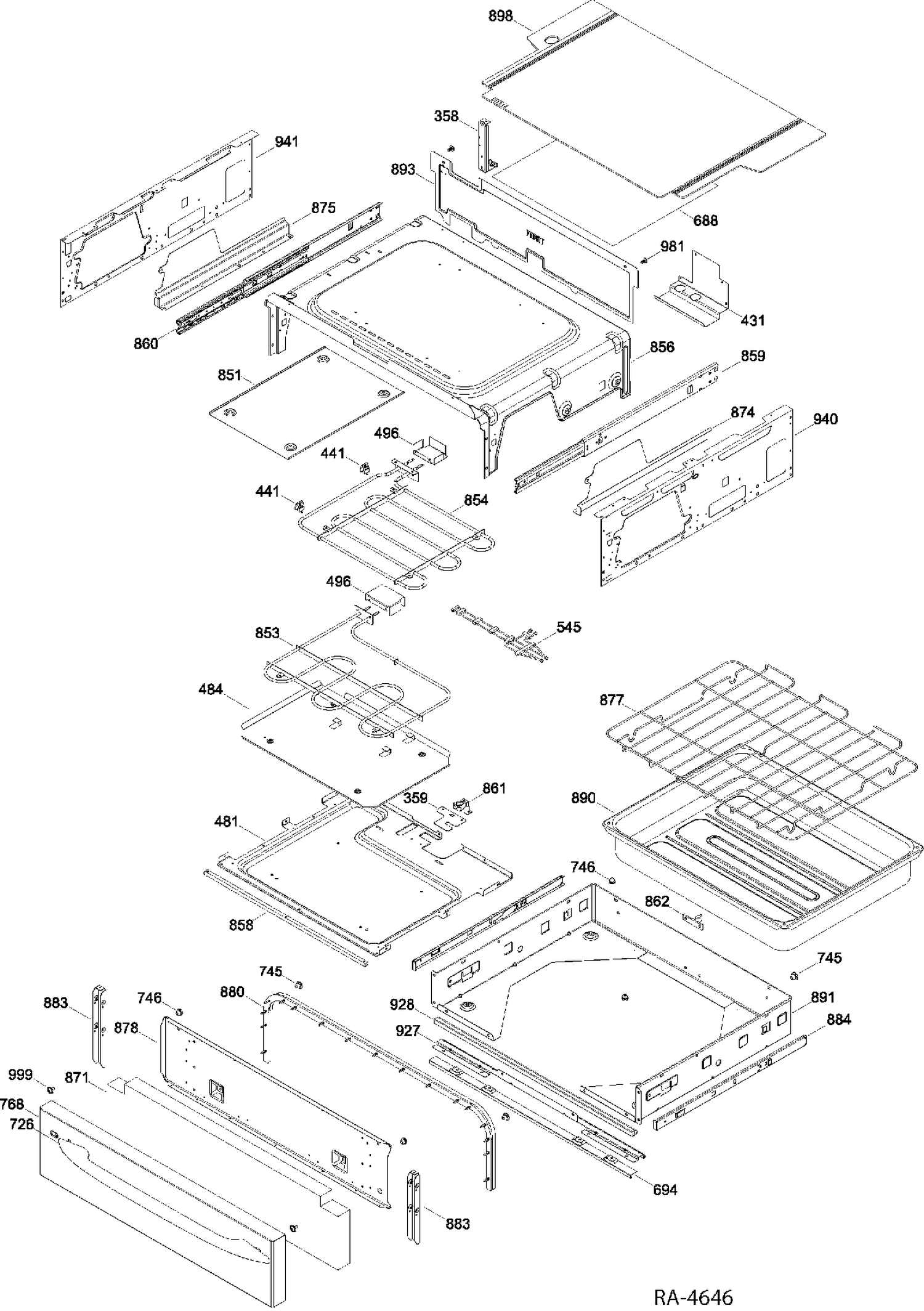 DRAWER PARTS Diagram and Parts List for PCGB980SET2SS  General Electric Range