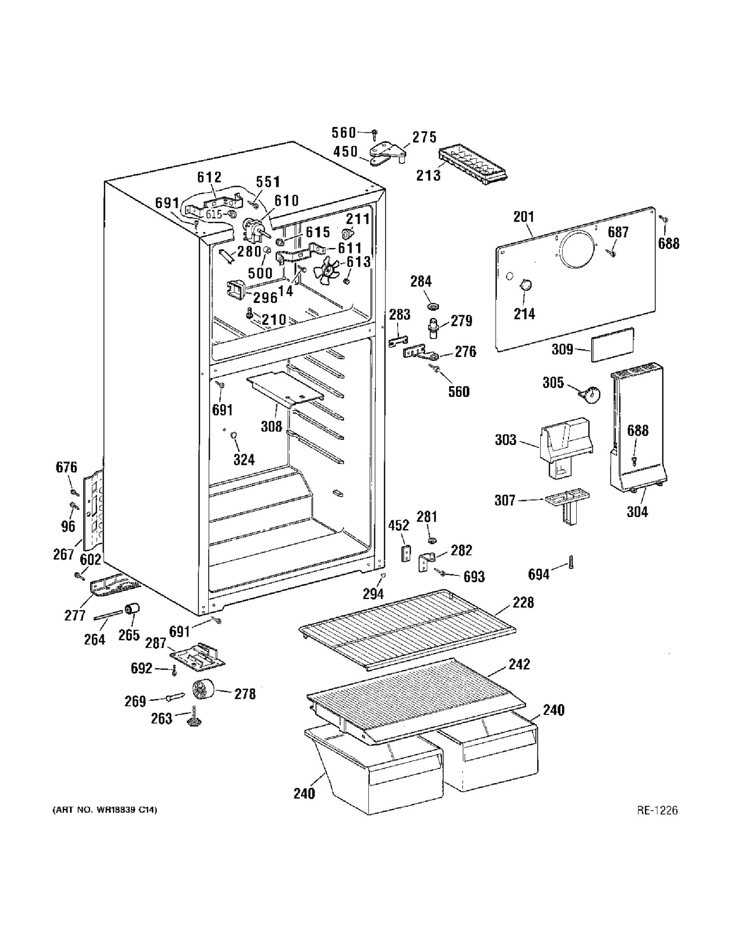 CABINET GROUP Diagram and Parts List for MTS16BBMBRWW  General Electric Refrigerator