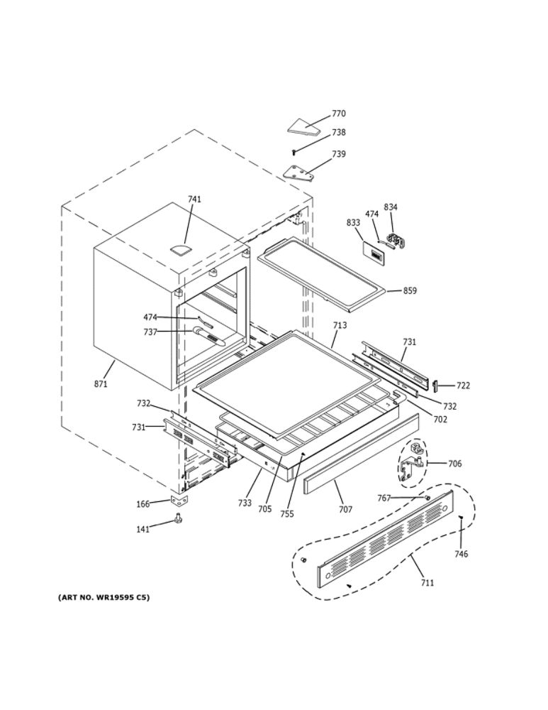 Cabinet And Shelves Diagram and Parts List for ZIBS240NASS  General Electric Refrigerator