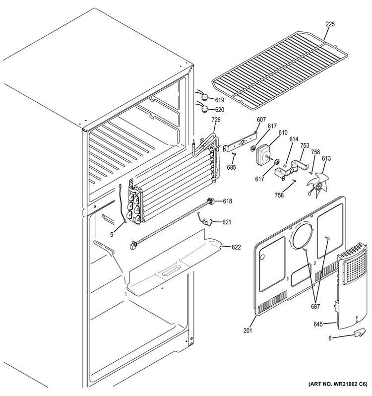 Freezer Section Diagram and Parts List for GIE18CTHDRWW  General Electric Refrigerator