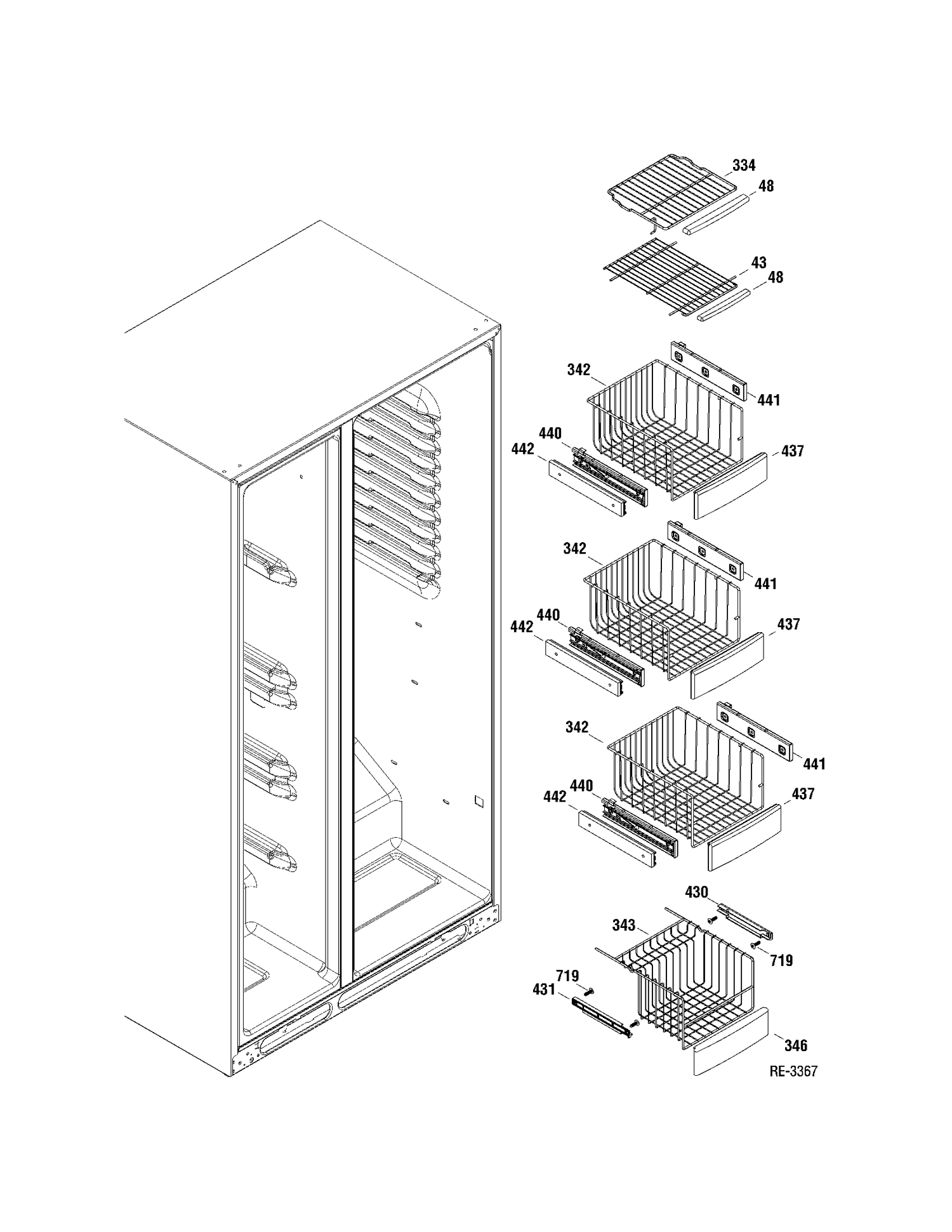 FZ SHELVES Diagram and Parts List for PSHS6VGXADSS  General Electric Refrigerator