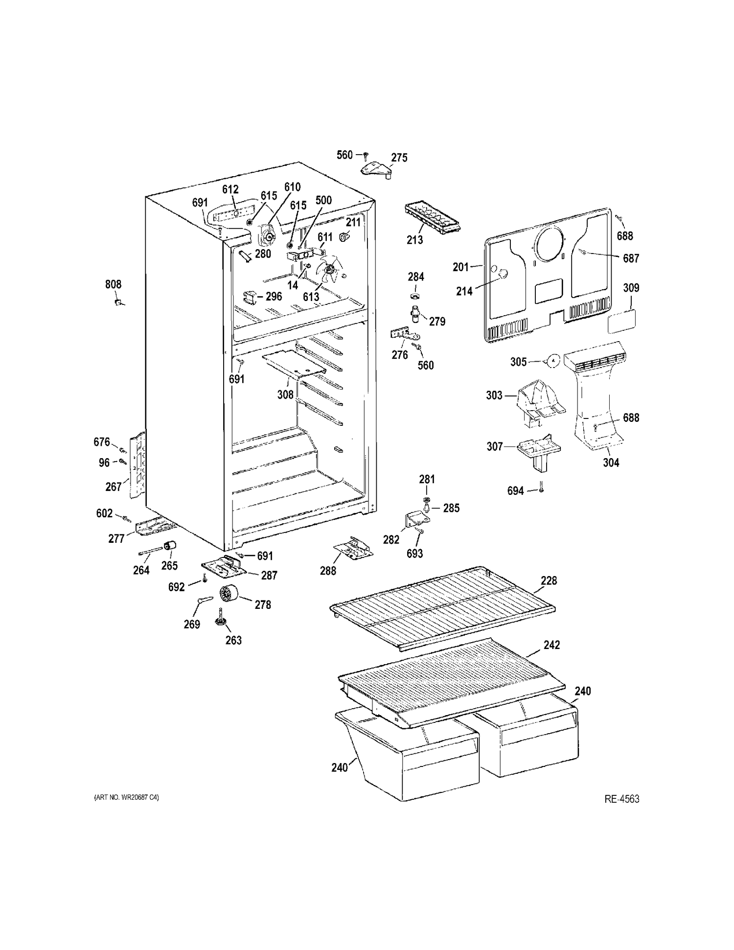 CABINET Diagram and Parts List for MTH17BBC2RWW  General Electric Refrigerator