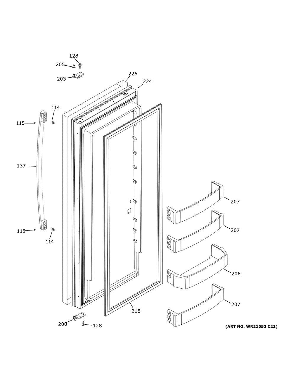 Fresh Food Door Diagram and Parts List for PSB48YSNMSS  General Electric Refrigerator